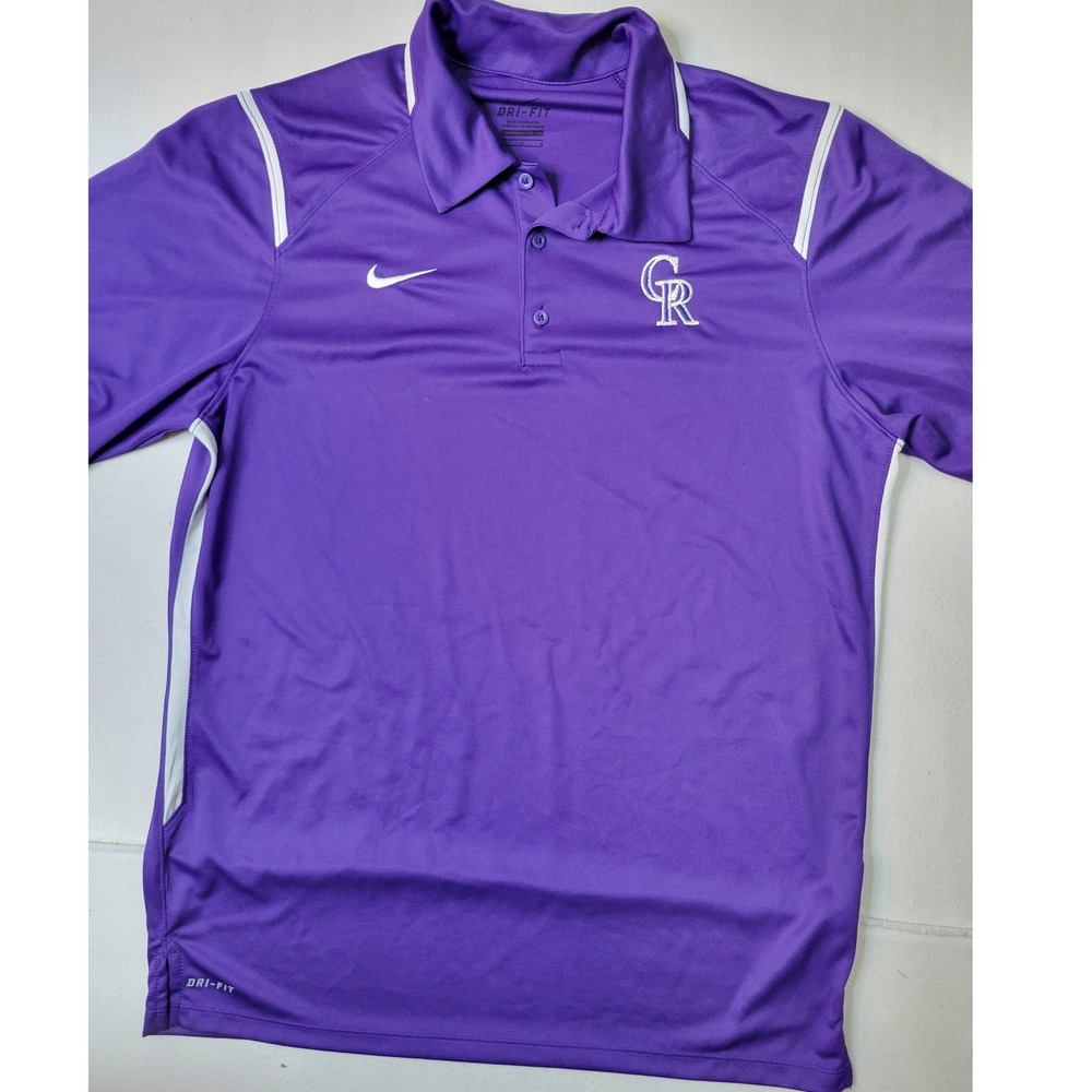 Nike Colorado Rockies Dri-FIT Polo Shirt Mens Med Purple MLB Baseball Logo 1712